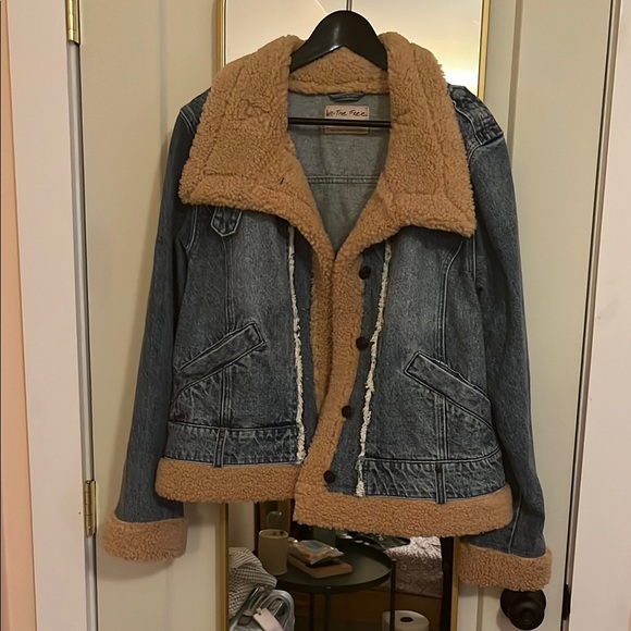 Free People Blue Jean Jacket with Tan Sherpa Lining - Picture 1 of 5